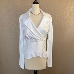 Kay Unger Wrap Style Blouse With Beautiful Scalloped Bottom